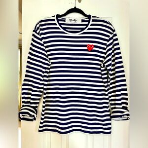 Comme des Garçons PLAY White & Blue Stripe Long Sleeve Cotton Tee - Size M - New
